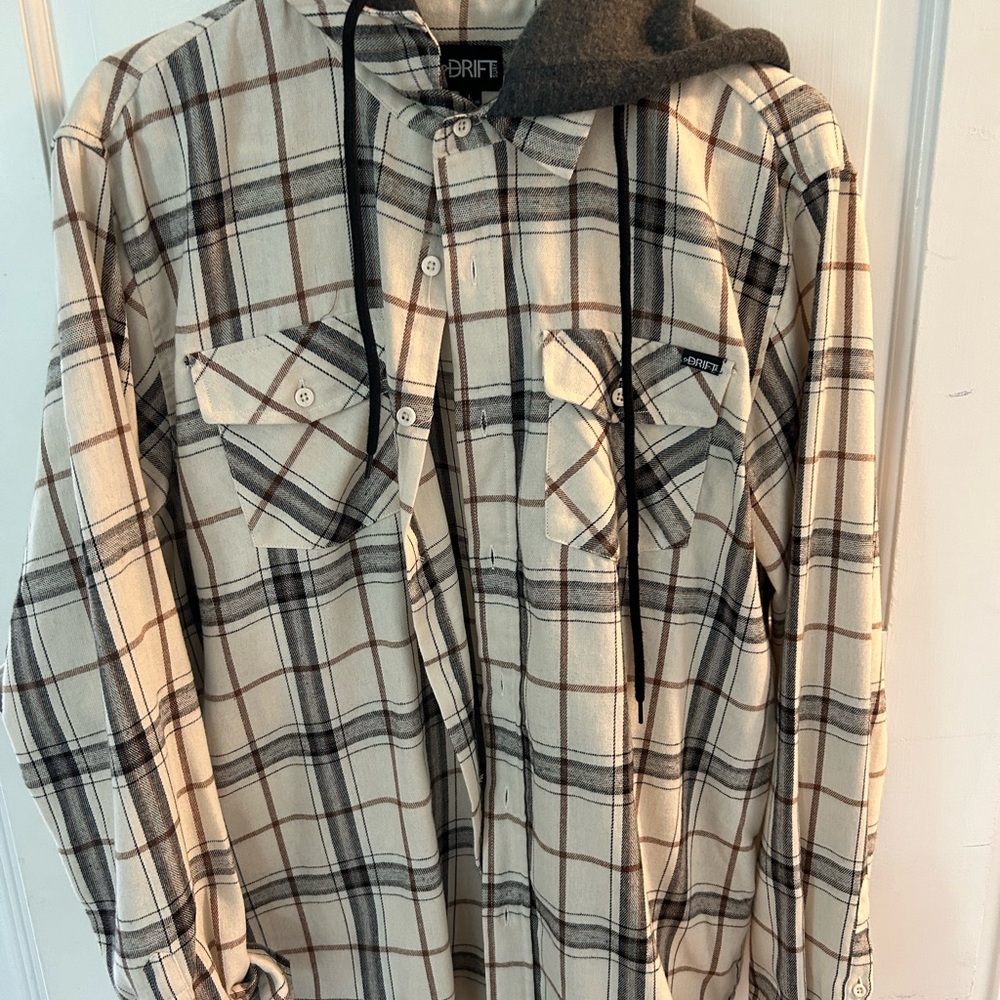 Cream and Brown Plaid Men's Shirt